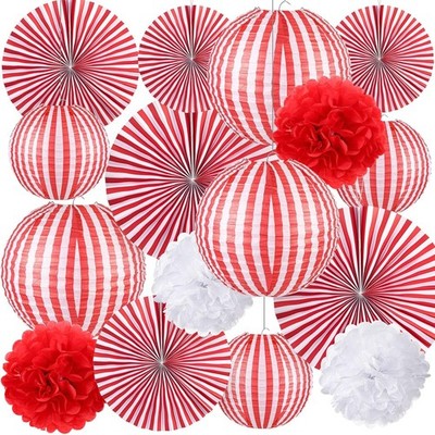 Hortsun 16 Pcs Carnival Circus Party Decorations Red 16 inches, white, red 