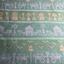 VTG Woolrich Wool Blanket USA Farm Scene Americana Rustic Cabin 70x58 70 s Green