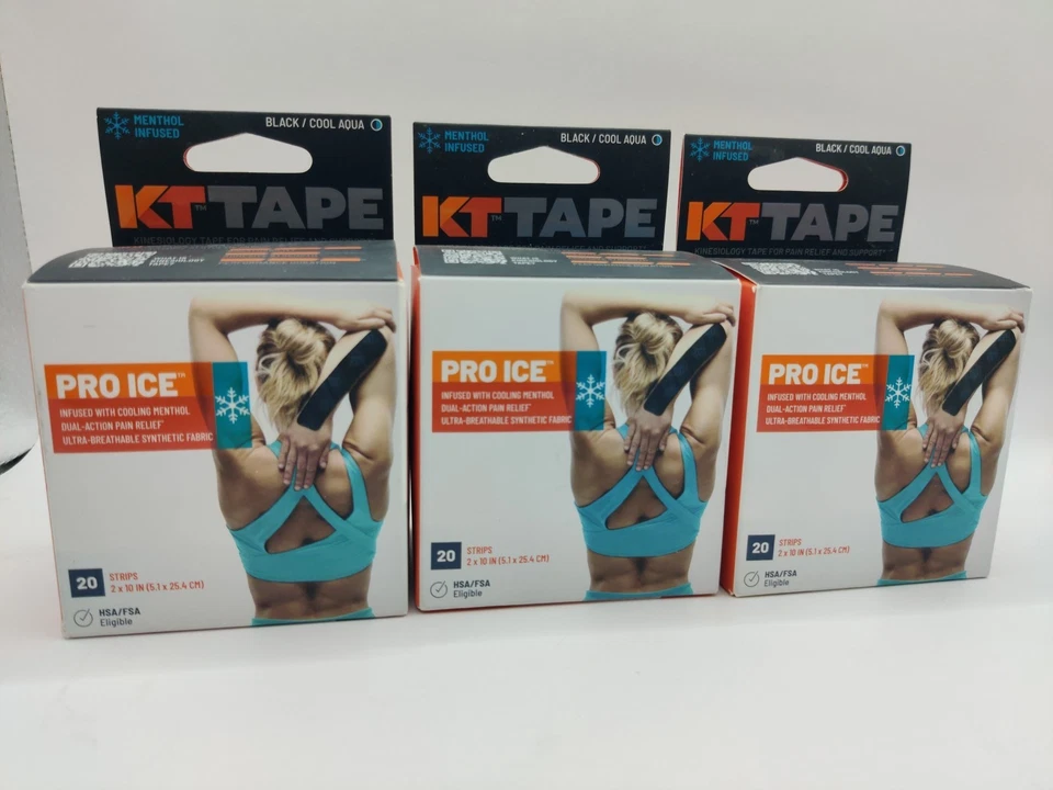 Cinta de kinesiología 3 KT Pro Ice 20 tiras precortadas cada una color negro aguamarina Foto 2 de 4