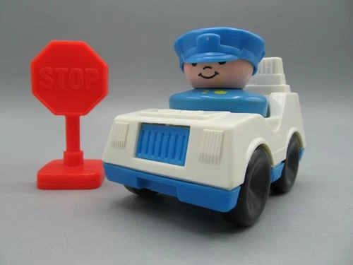 Vintage Fisher Price Little People 1990 CHUNKY POLICEMAN POLICE CAR & STOP SIGN