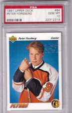 1991 Upper Deck Hockey Peter Forsberg Rookie Card PSA 10. rookie card picture