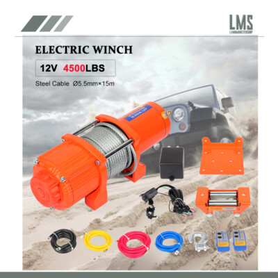 4500LB Electric Winch Towing Trailer Steel Cable Off Road w/wireless remote