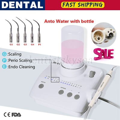 SKYSEA SK-E1 Portable Piezo Ultrasonic Scaler With 2 Bottles - Fit EMS Handpiece, 4 Scaling Tips, FDA Registered (K181691)