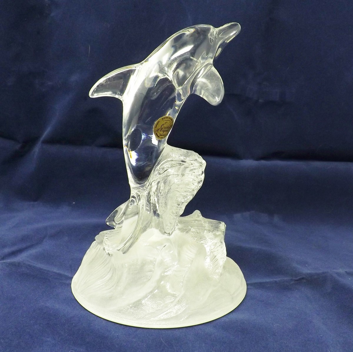 新品❣️美しい青CRYSTAL DARQUES DAUPHIN  Crystal D' Arques Blue Dolphin Genuine Lead Crystal France 6.25”H