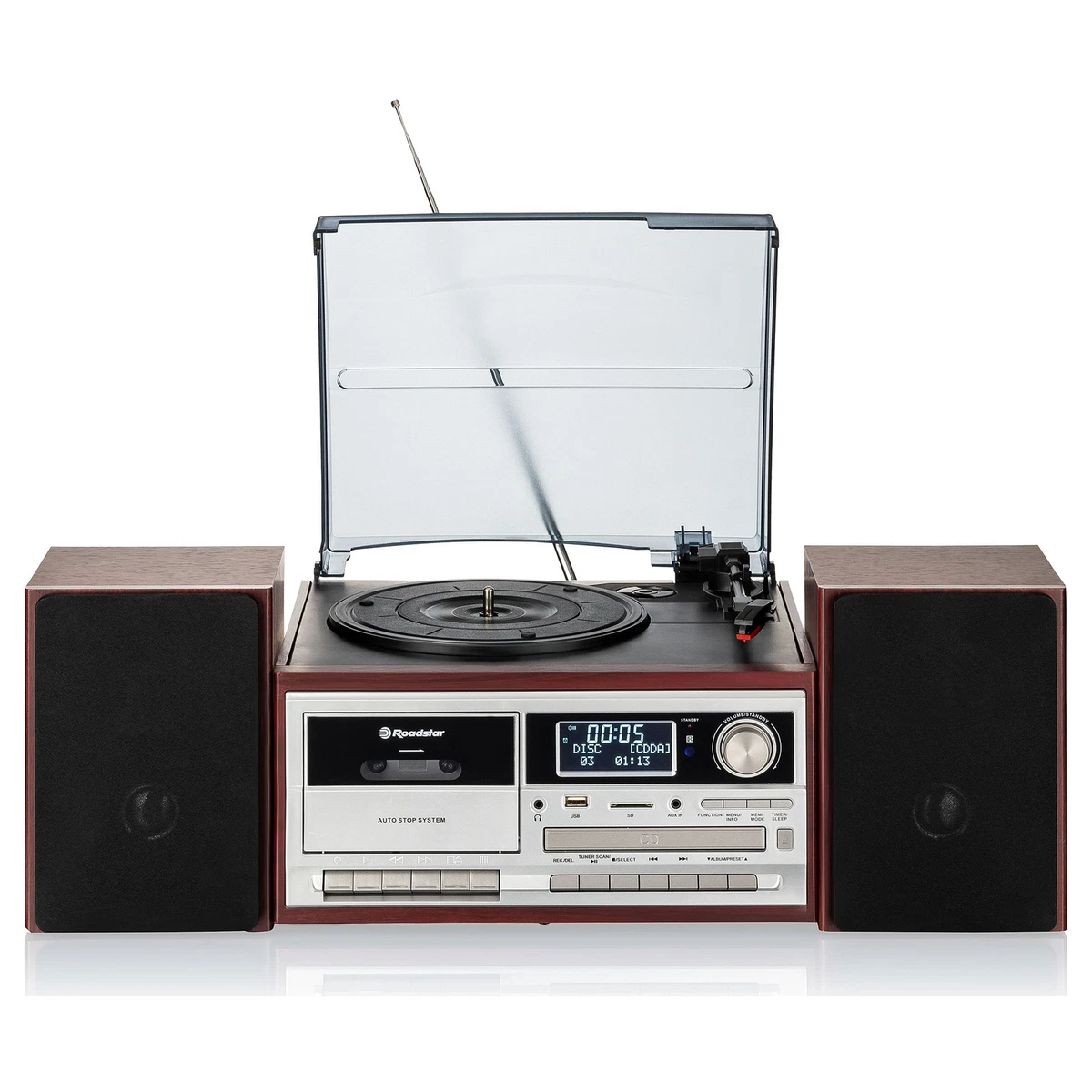 Vosterio Giradischi, Giradischi Vinile a Cinghia a 3 Velocità con Ingresso e Uscita Bluetooth, Lettore Vinile Contrappeso Regolabile e Cartuccia Magnetica, Altoparlante Esterno 2 x15 w rms, Noce
