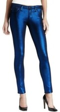 FIDELITY Sola Metallic BLUE Foil Skinny Jeans Mid Rise Women Sz 0 NEW $272
