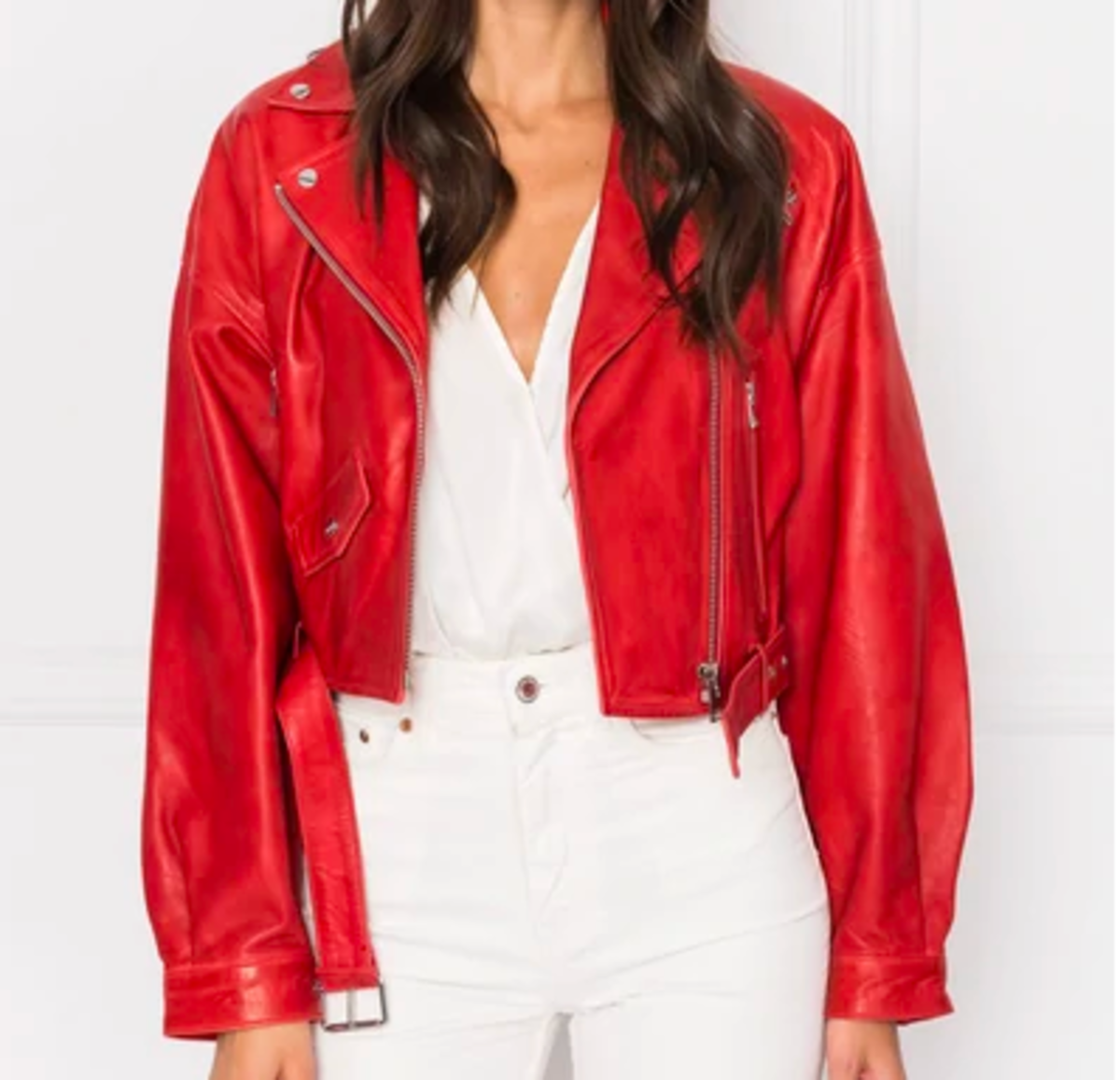 Womens Fashion 80s Leather Jacket Oversized cropped Red Womens Fashion 80s Leather Jacket Oversized cropped Red