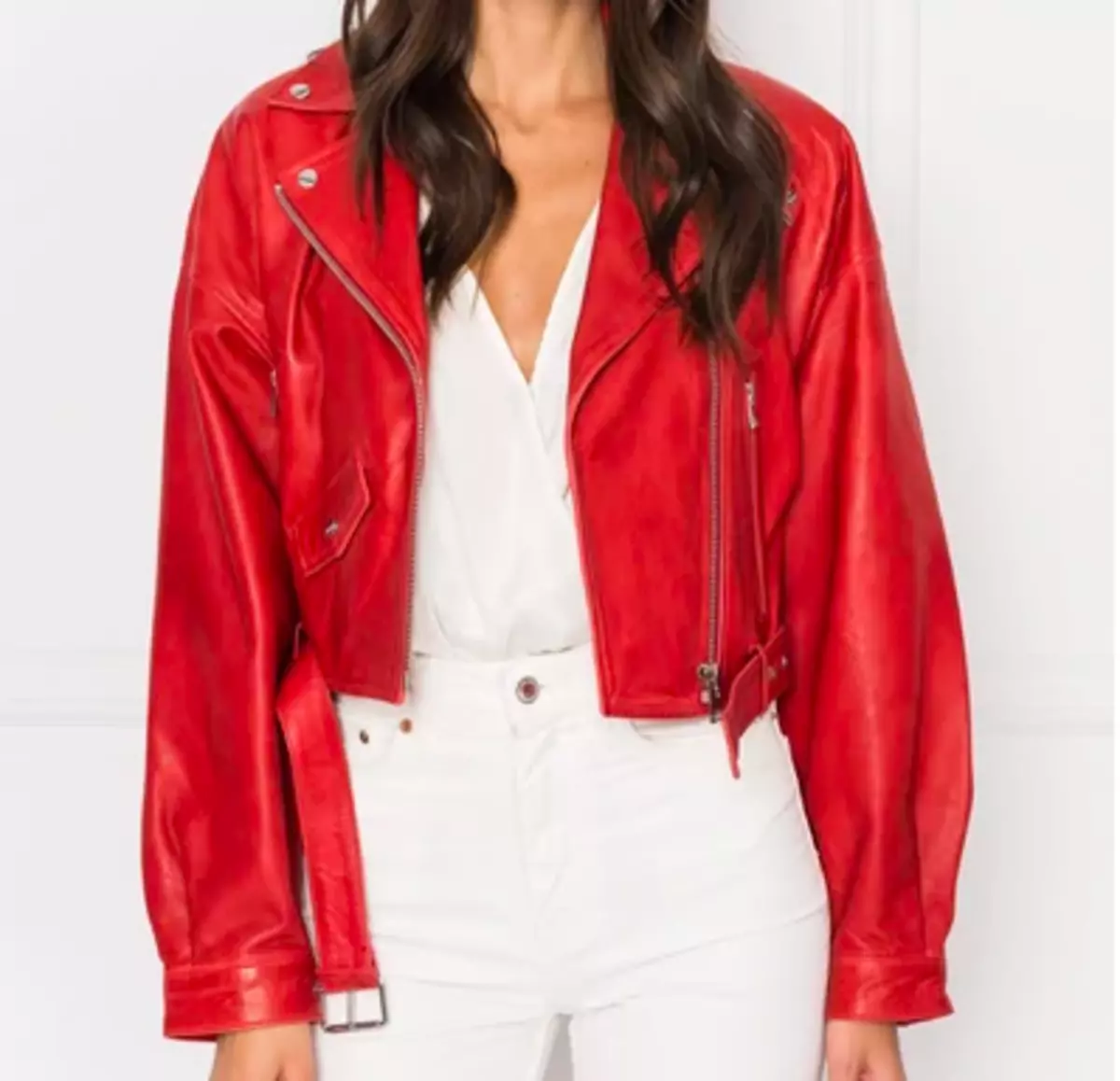 Womens Fashion 80s Leather Jacket Oversized cropped Red Leather