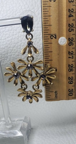 Baublebar Grey Crystal Flower Floral Chandelier Statement Earrings In Brass - Picture 12 of 12
