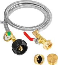 Propane Tank Adapter for 1LB Tank 3FT Hose w/Gauge & ON/OFF Valve QCC1 Type 1