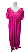 VTG California Fantasy Hot Pink Night Dress Cap Sleeve V Neck Lace One Size