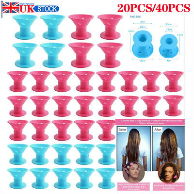 20/40PCS No Heat Silicone DIY Soft Magic Hair Curlers Rollers Care Heatless  Clip UK