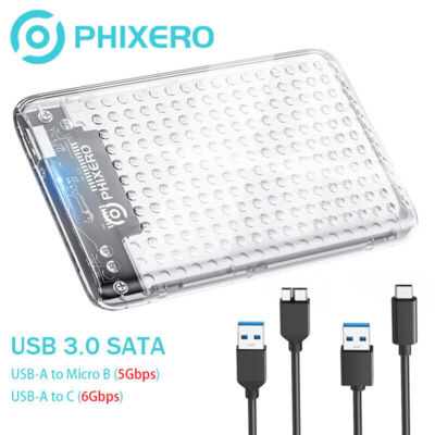 Transparent Festplattengehäuse 2.5 Zoll USB 3.0 für 9.5mm 7mm SATA SSD HDD Case