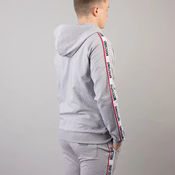 Felpa con cappuccio e zip Moschino Tape Logo colore grigio taglia S prezzo consigliato £275