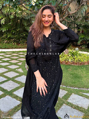 Black Sitara Viscose Hand Embroidered Chikankari Kurta Set Lucknow Chikankari | eBay Black Sitara Viscose Hand Embroidered Chikankari Kurta Set Lucknow Chikankari | eBay