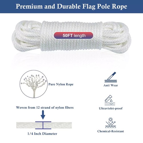 Flagpole Hardware Repair Parts Kit - 50 Feet Halyard Rope+7" Eagle Topper+6"Z... - 第 5/7 張圖片