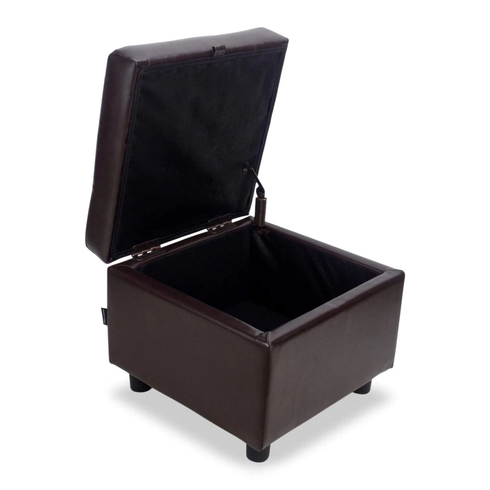 Leather Storage Ottoman Bench Foot Rest Stool Brown Cube For Bedroom Living Room - Image 2 of 4