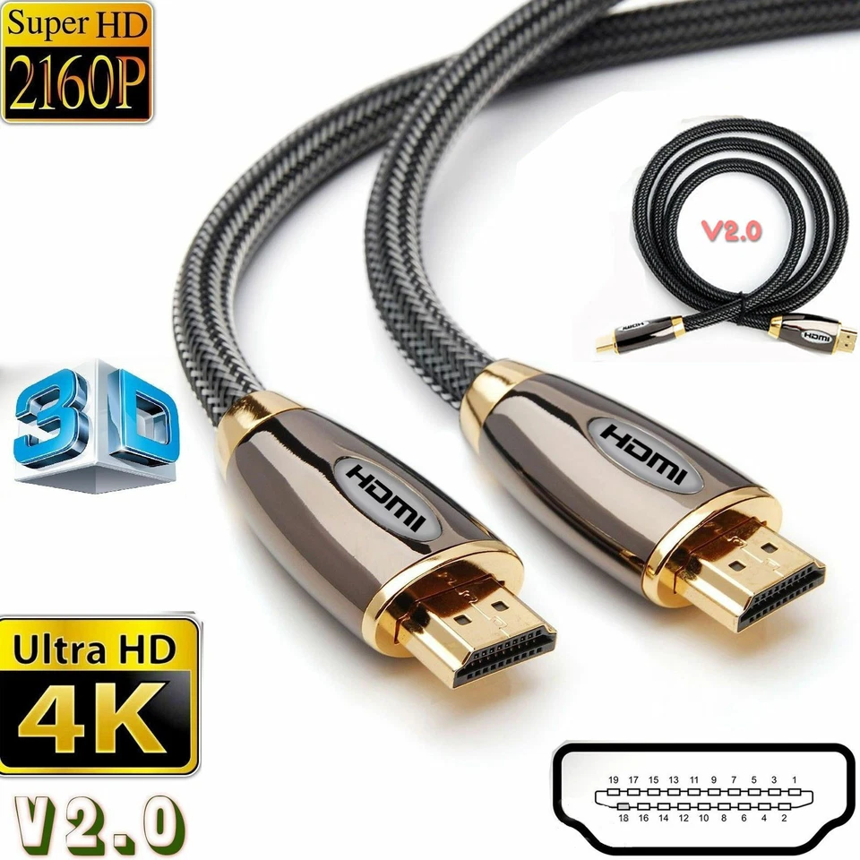 PREMIUM 4K HDMI CABLE 2.0 HIGH SPEED GOLD PLATED BRAIDED LEAD 2160P 3D HDTV UHD - Image 3 of 4