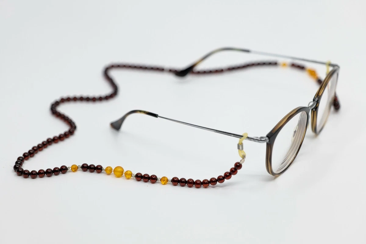 Handmade Natural Baltic Amber Beaded Sunglass Chain Genuine Amber