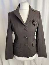 Alexon Jacket Blazer Uk10 Chocolate Brown 3 Button With Corsage Rrp £120 E60