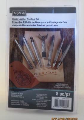 ART MINDS 249784 BASIC LEATHER TOOLING SET W/TOOLS KNIFE & INSTRUCTIONS 8 PIECES