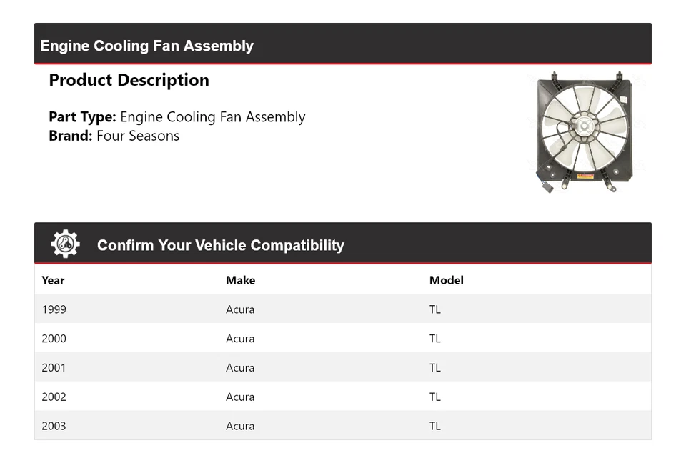 Conjunto de ventilador de refrigeración del motor Acura TL 1999-2003 4 estaciones 2000 2001 2002 Foto 2 de 4