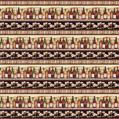 Food Fabric | After Five Wine Bottle & Glass Stripe | Henry Glass YARD