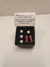 Avon Breast Cancer Crusade 3 Pair Earrings set, NIB