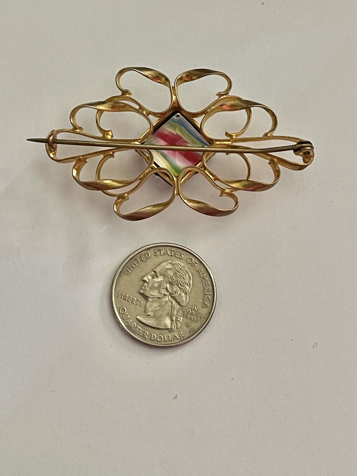 Antique Art Deco Square Czech Rainbow Iris Crystal Coiled Ribbon Gilt ...