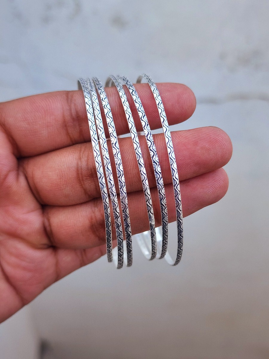 Thin Silver Bangles Set Of 6 Solid 925 Sterling Silver Anniversary