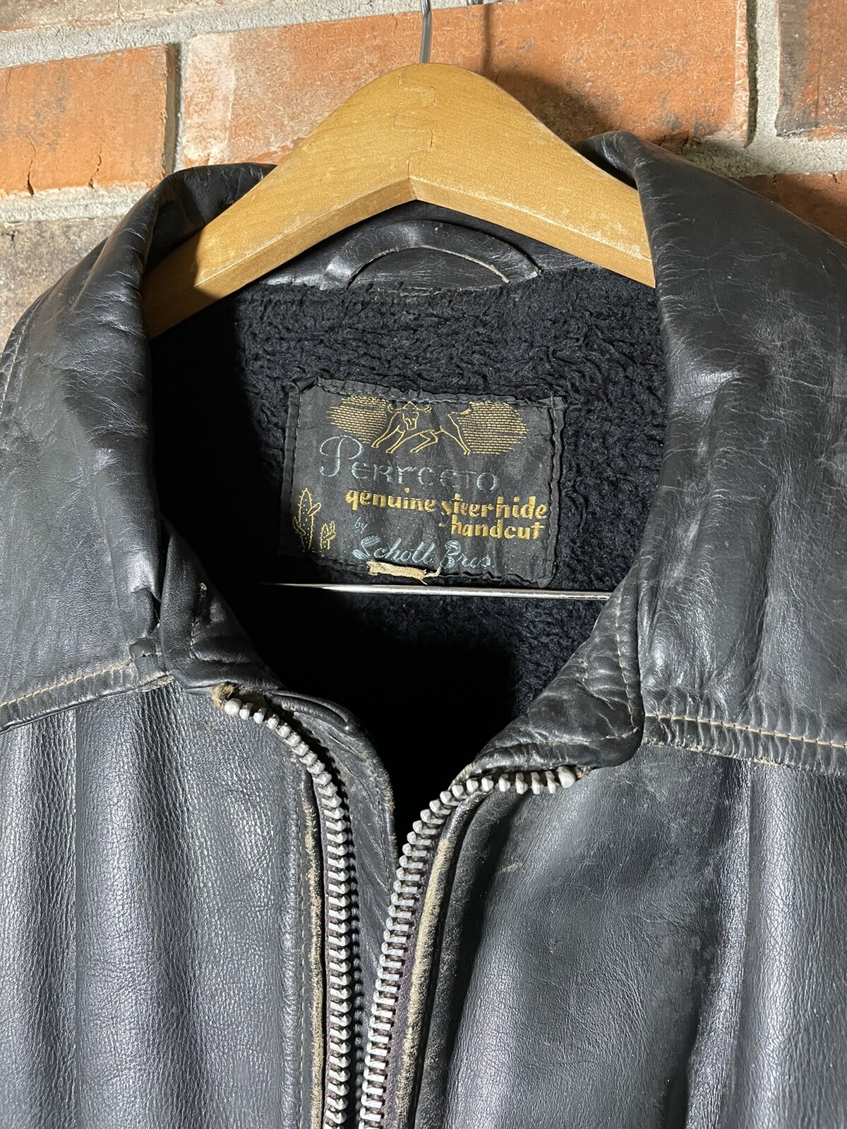 Vintage Schott Leather Jacket Men Xl Perfecto Steerhide Black Talon Fur Lined
