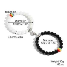 2 PCS Heart Long Distance Couple Bracelets Rainbow bead
