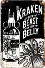 Kraken Rum Black Spiced Rum Bottle & Octopus, Vintage Kraken Rum Tin Metal Signs