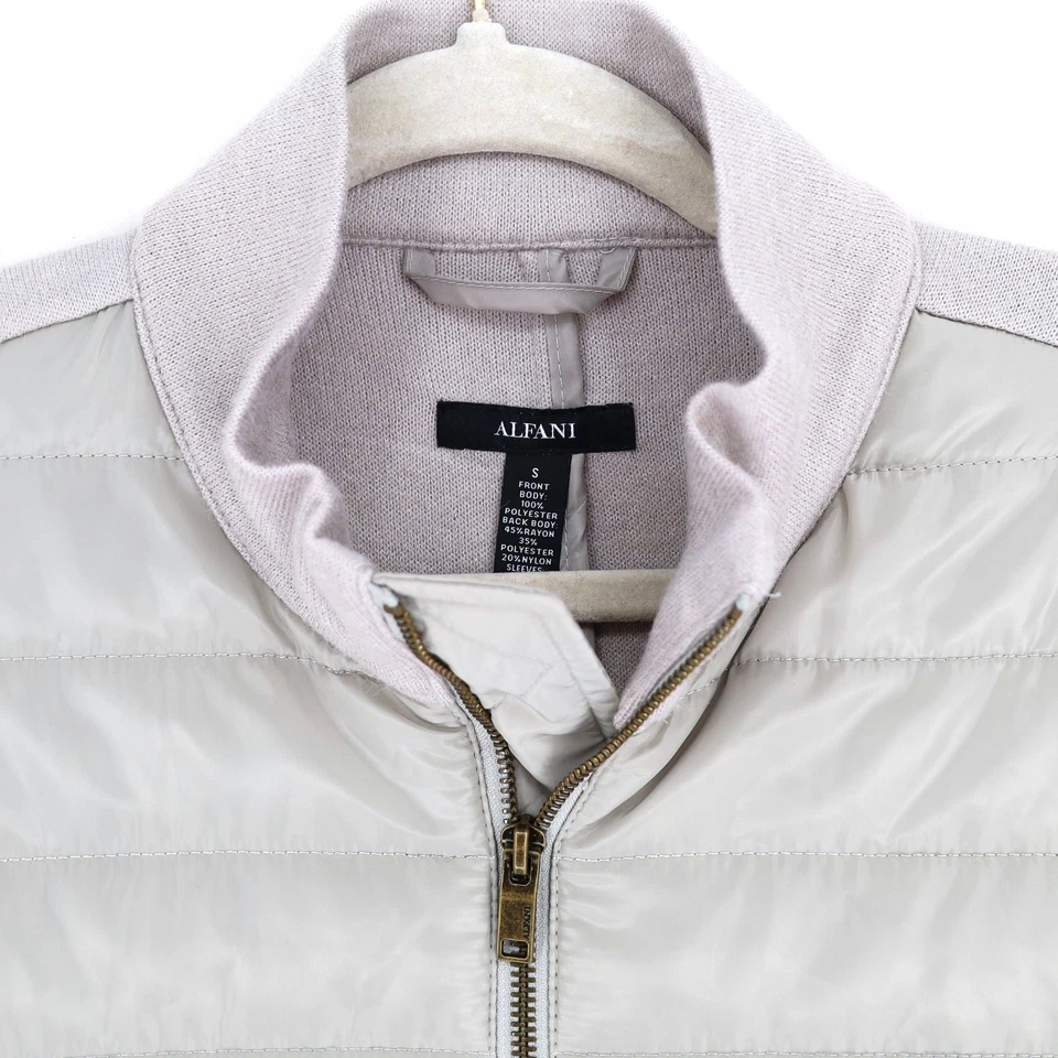 Alfani 男式灰色混合媒体绗缝针织休闲全拉链轰炸机夹克 S 码 — 第 3/4 张图片