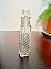 Vtg Glass Perfume Bottle w/ Stopper Swirl Ribbed Design Deco 1930s Top Stuck