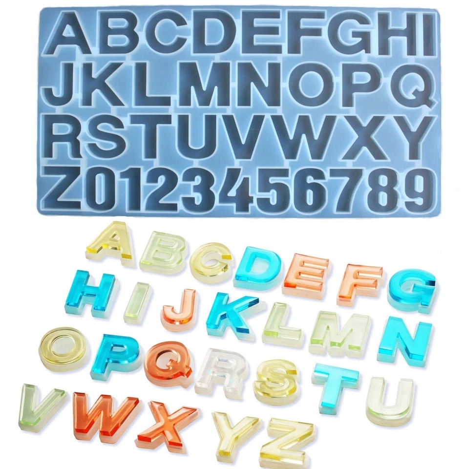 Moldes de resina alfabeto número silicona invertido, moldes de letras para fundición de resina,... Foto 4 de 4