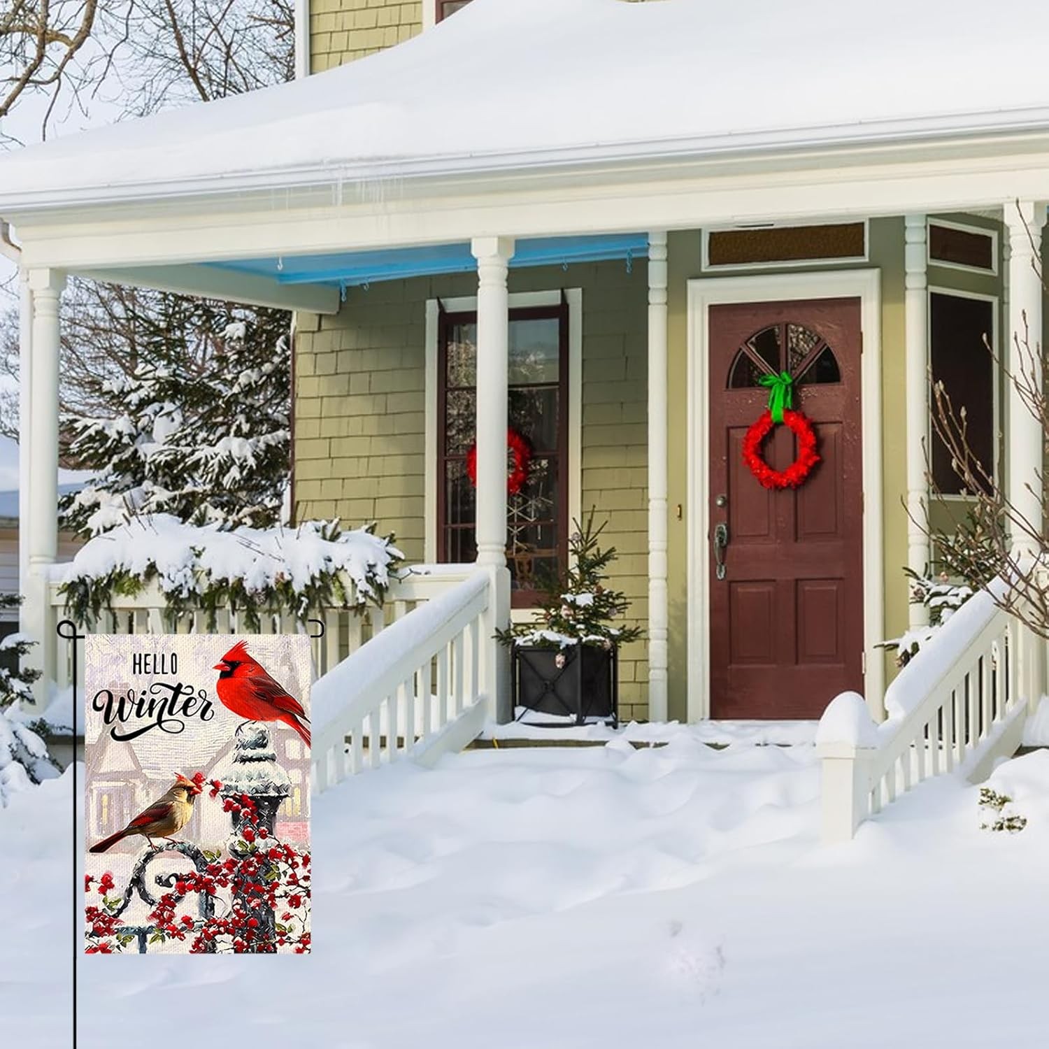 12x18 Double-Sided Cardinal Garden Flag - Rustic Farmhouse Christmas Decor Yard 