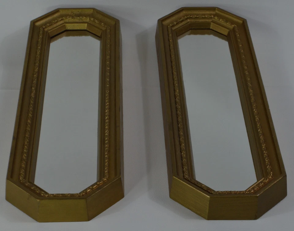 Vintage 1978 Homco Conjunto de 2 Espelhos Dourados - 2373A, 2374B - Raro HTF MCM Hollywood - Imagem 3 de 4