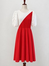Vintage 70s SANDI DEE Puff Sleeve Two-Toned Midi Dress 16, USA Made