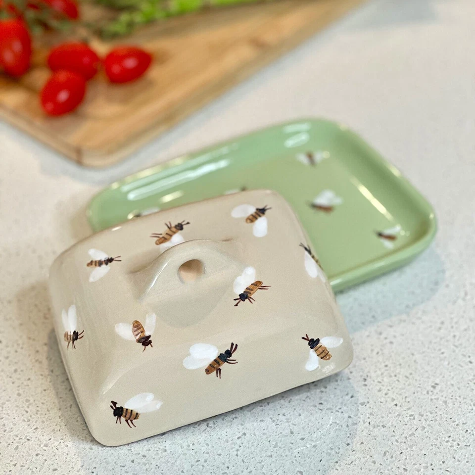 Plato de mantequilla de gres guardián de mantequilla vintage con tapa de 7,1 x 5,5" de BEES Foto 3 de 4