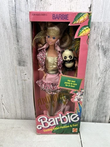 #1350 Animal Lovin' Barbie Safari Doll w/Panda Bear NRFB Mattel 1988 Vintage