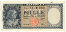 1000 LIRE ITALY DECORATED WITH PEARLS HEAD 20/03/1947 BB-
