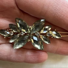 Vintage Rhinestone Hair Barrettes Gold Silvery Gray Rhinestones