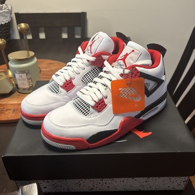 Nike Air Jordan 4 Retro Fire Red White Red Black Leather Sneakers DC7770-160