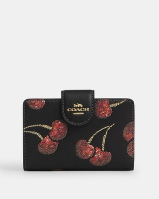 NWT Coach Medium Corner Zip Wallet With Cherry Print CDF10