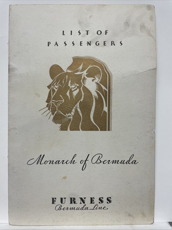  List of Passengers Monarch of Bermuda, Furness Bermuda Line
