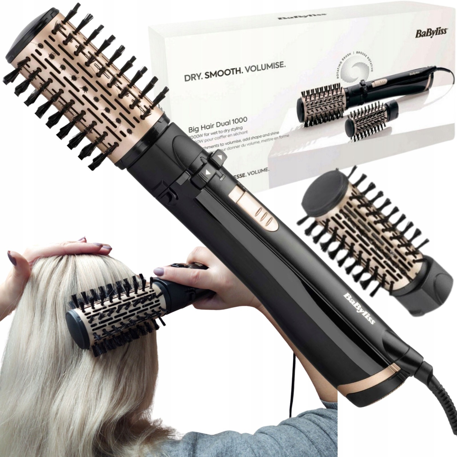 Rotating Hot Air Styler 1000w Ionic 2 Brushes Curling Tong Dryer