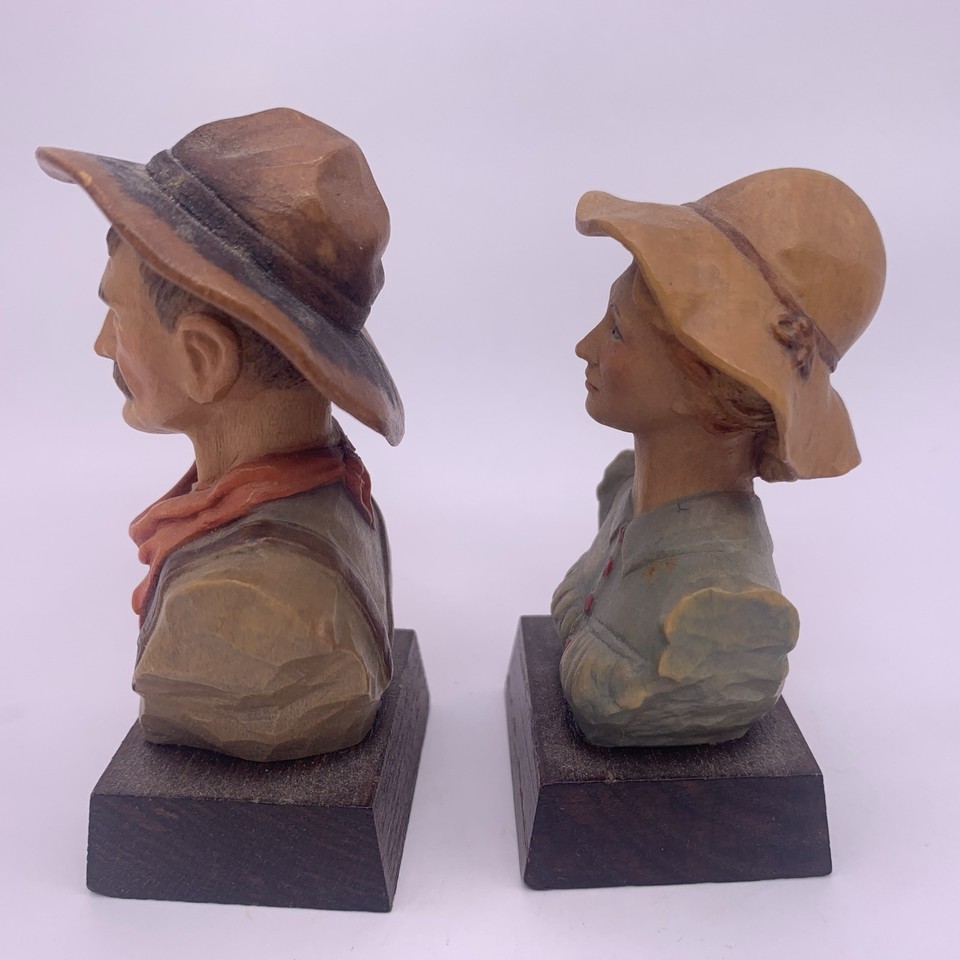 ANRI Pioneer Man Woman Bust Pair Limited Edition Wood Hand Carved | eBay