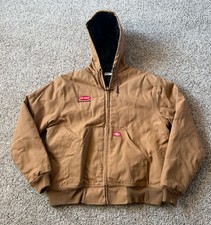Dickies Work Jacket Mens M Brown Hooded Quilted Lined Canvas Duck Coat LOGO