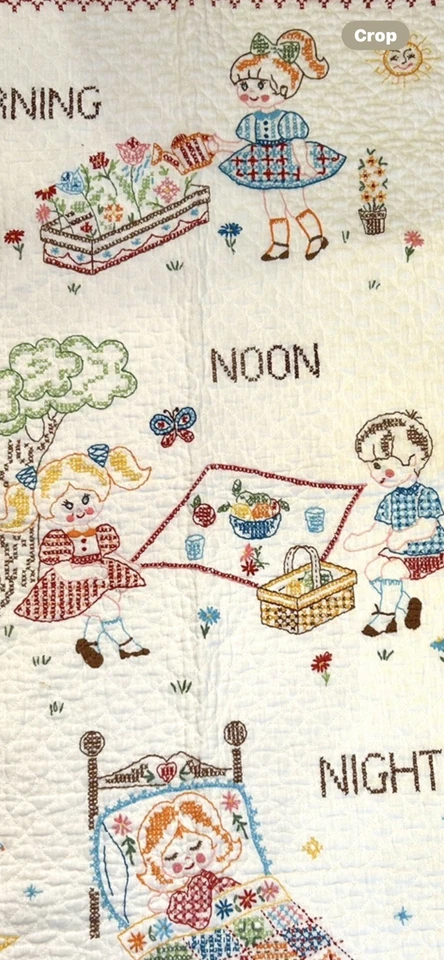 Edredón de cuna vintage hecho a mano cosido en cruz 41x32 multicolor niña niño  Foto 3 de 4